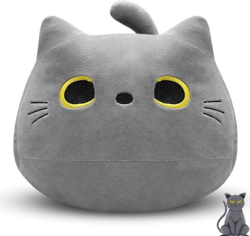 MUFEIRUO 30 CM Grey Cat Plush Pillow,Gray Cat Stuffed Animals,Cute Kitten Plushie for Boys Girls,Kawaii Kitten Plush,Birthday Easter Gifts for Boys Girls Kids