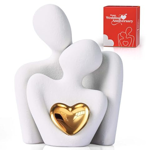 Romantische Paar Statue,Wohnzimmer Deko Moderne Keramik Figuren,Liebe Porzellan Figur,Umarmendes Brautpaar, Skulptur Deko Modern,Kleine Regal Deko Figur Gild