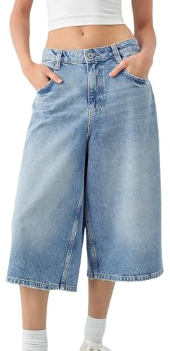 SANSIWU Women Vintage Baggy Jean Shorts Y2K Low Waist 3/4 Length Wide Leg Denim Shorts Casual Barrel Oversized Jorts Capri Pants (Light Blue, S)