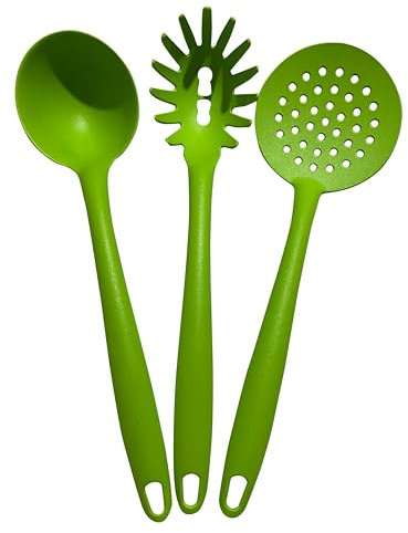 Set di 3 utensili da cucina di alta qualità per cucinare, mestolo da zuppa, mestolo per spaghetti, schiumarola, design italiano, colore attraente, prodotto in UE