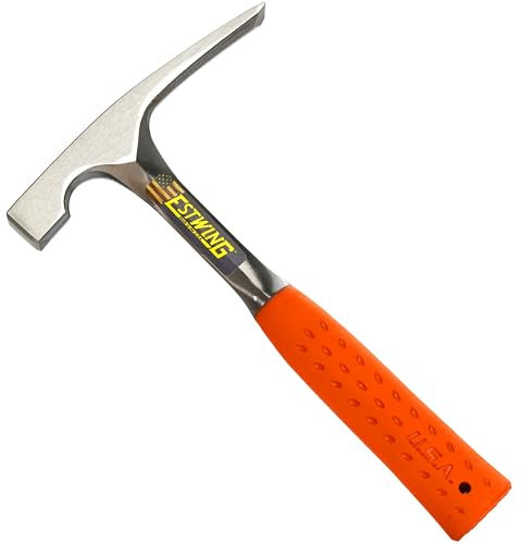 ESTWING Bricklayer's/Mason's Hammer - 20 oz Hi-Vis Masonry Tool with Forged Steel Construction & Shock Reduction Grip - EO-20BL