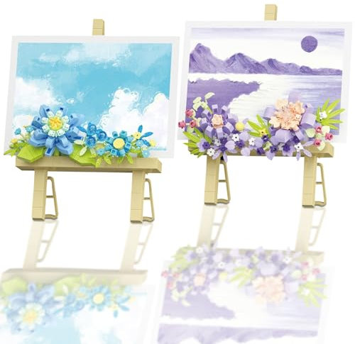 TECHEEL Lot de 2 blocs de construction de fleurs artificielles - Blocs de construction - Blocs de construction - Plantes - Bouquet de fleurs - Blocs de construction - Kit de bricolage pour filles et