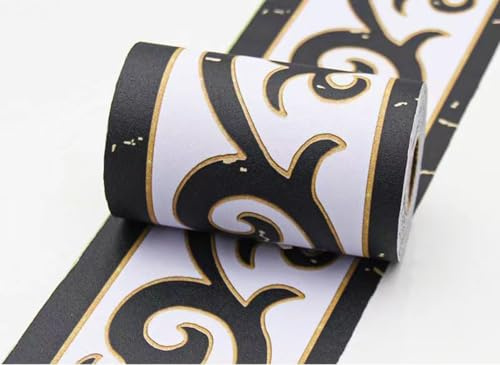 VisitRyl Bordi per Carta da Parati Adesivi Fiore di erba bianca e nera 10cm X 500cm Design Decorativo