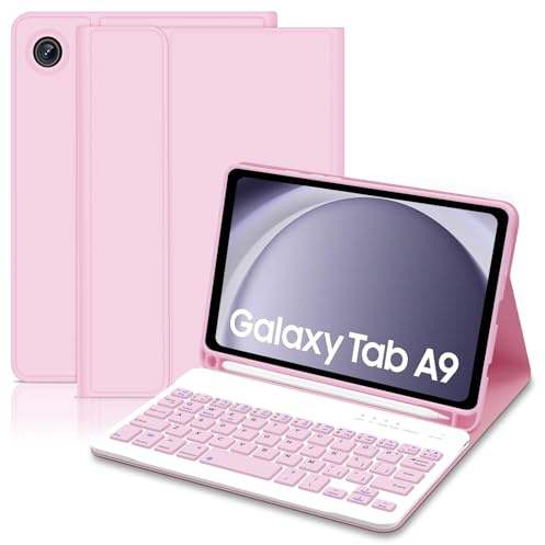Hofsos Keyboard Case for Samsung Galaxy Tab A9 8.7 Inch/Galaxy Tab A11 8.7 Inch 2025 - Slim A9 Tablet Cover with Detachable Bluetooth Wireless Keyboard, S Pen Holder for Samsung Galaxy Tab A11, Pink
