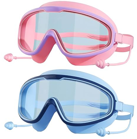 DXPETA 2 Pack Girls Swimming Goggles, Kids Swimming Goggles for Age 3-15, Anti-Fog UV Protection Swim Goggles with Leakproof Silicone Seal, Blue and Pink