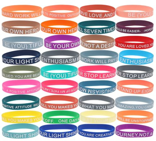 HONITANO 60 inspirerande citat silikonarmband färgglada elastiska armband unisex set med 20 färgglada kritor 20 färger 20 krita 20 och lila för gör-det-själv och stil