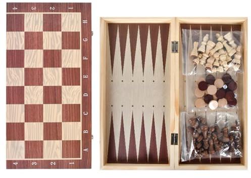 Juego de ajedrez de madera 3 en 1, juego de backgammon portátil para adultos, jugadores principiantes y experimentados