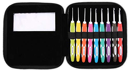 Häkelnadel 9 STÜCKE Häkelnadeln Set Stricken Glatte Nadeln Werkzeuge Ergonomische Kunststoffgriff Aluminium Haken(# 1, PU)