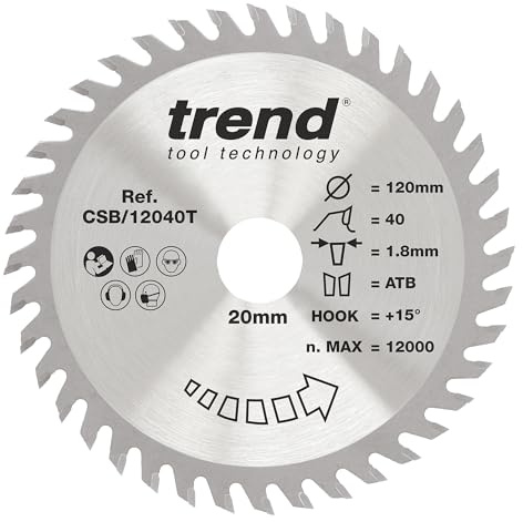 Trend Wood Cordless Circular Saw Blade, 120mm Diameter, 20mm Bore, 40 Teeth, 1.8mm Kerf, +15° Hook, TCT, Fine Finish, CSB/12040T