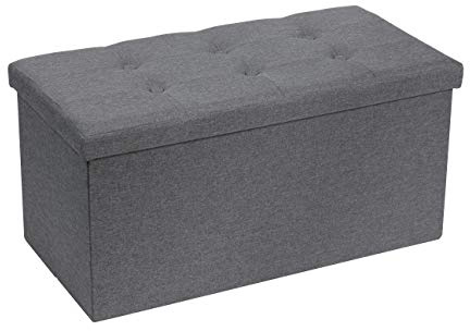 Requena Linen Fabric Ottoman, Folding Storage Footstool with Box, 76 x 38 x 38cm, Dark Grey