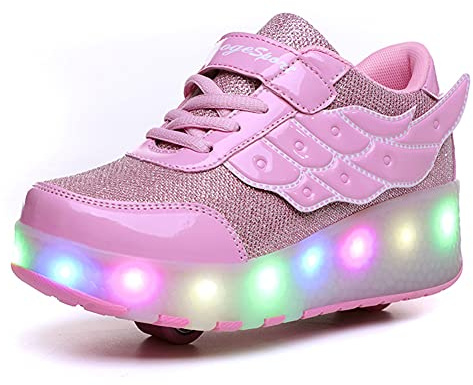 Axcer USB Recargar LED Luces Skateboarding Zapatos con Ruedas Dobles para Pequeños Niños y Niña Calzado de Deportes de Exterior Patines Brillante Mutilsport Aire Libre y Deporte Gimnasia Zapatillas