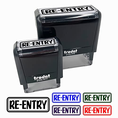 Re-Entry Event Club Bar Self-Inking Rubber Stamp Ink Stamper for Business Office - 1-1/2 Inch Small - Blue Ink