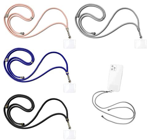 4 PCS Cordón colgante universal Cadena de teléfono Llavero Cordón Compatible con la mayoría de los teléfonos inteligentes para estuches de teléfonos (gris, azul, oro rosa, negro)