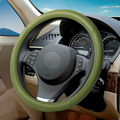 VARGTR Steering Wheel Cover - Microfiber Leather with Classic Embossing, Anti-Slip Breathable Fit 15 Inch Wheel Protector (Green)