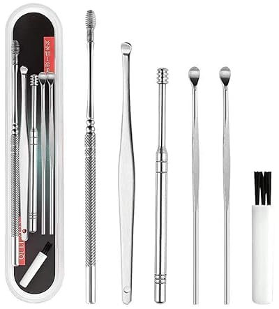 6-in-1 High-Grade Stainless Steel (Silver) Earwax Removal Tool Kit - Thorough Earwax Remover with Coil Spring Cleaner