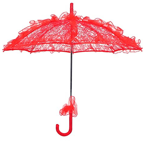 Hochzeits-Spitzenschirm, Vintage-Regenschirme mit Handgefertigten Blumenstickereien, Romantischer Vintage-Regenschirm mit Floraler Spitze, Romantische Brautfoto-Requisiten, Damenkostüm-Zubehör(Rot)