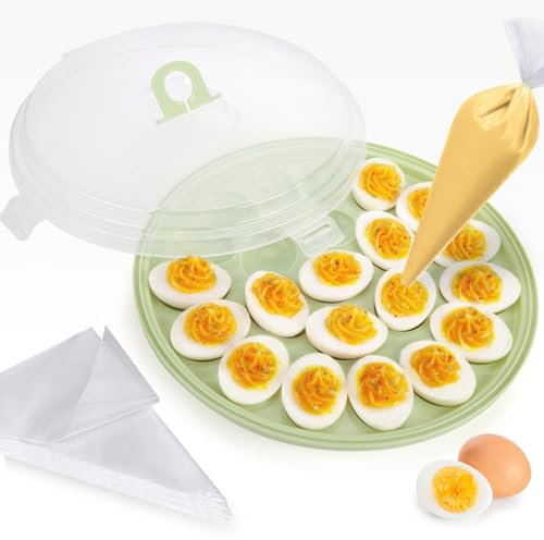HANSGO Deviled Eierteller, Eierbehälter mit Deckel und 50 Spritzbeutel für Zuhause, Küche, Partyzubehör