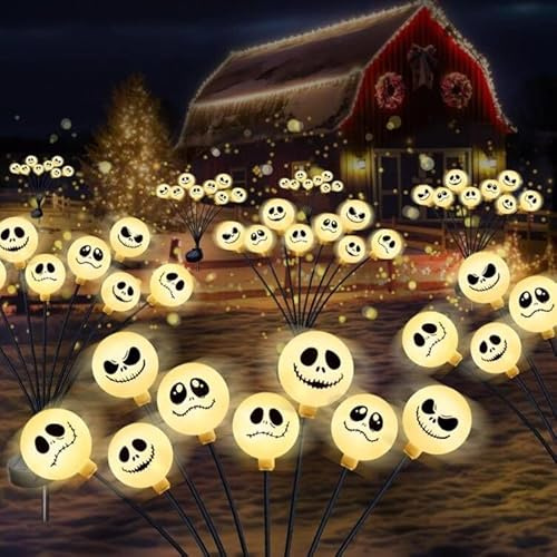 Halloween-dekorationer utomhus, 2 st 8 LED skrämmande halloweenlampor svängande sol trädgårdslampor utomhus vattentäta, gånglampor halloween festlampor dekorativa lampor, halloween dekor (varmt vit)