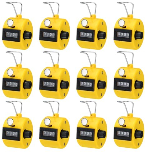 PATIKIL Contatore Scatto 12 Pacco Contatore Manuale 4 Cifra Meccanici Palmare Contagiri con Dito Cerchio per Evento Sportivo Golf Stadio Palestra Giallo