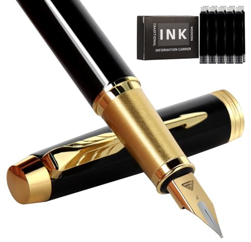 Zalantan Fountain Pen, luxury Fine point smooth writing pens for journaling fancy pens with Gift Case 8 black ink cartridges an ink converte nice pens metal pen writer gifts (Black)