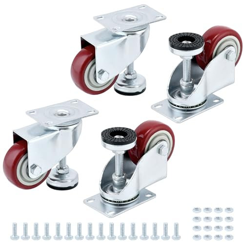 QWORK® 4 piezas 75 mm ruedas con patas niveladoras ajustables, capacidad de carga de 90 kg por rollo, para muebles pesados