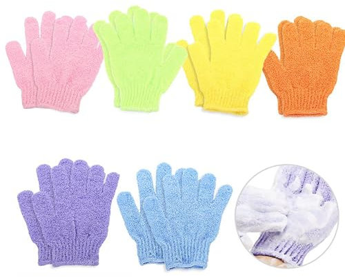 6 Paar Peelinghandschuh Set, Peeling-Handschuhe, Handschuhe für Dusche, Exfoliating Gloves für Bad, Dusche, Spa, Körperpeeling, Massage, Entfernung Abgestorbener Haut (6 Farben)