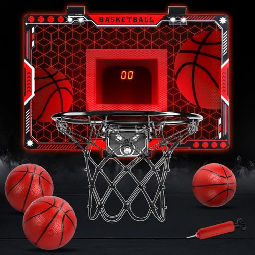 Joellfuner Mini Basketballkorb Indoor Kinder, Mini Basketballkorb fürs Zimmer, LED Basketball Korb mit Elektronische Anzeigetafel, 3 Balls, Tür Basketball Korb Geschenk für Jungen Mädchen 6 7 8 9 10
