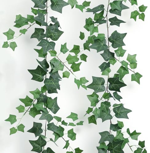 SHUOHONG 2 Pièces Lierres Artificielles Guirlande, Fausse Plante Tombante, Plante Artificielle, Lierre Artificiel Interieur Extérieure, Guirlande Lierre pour Décoration Chambre et Jardin (Vert)