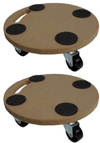 Profi Chariot à roulettes avec 4 roulettes | Rond | HxLxP 11x30x30 cm | Capacité de Charge 100kg | Panneau de Bois MDF | Marron | 2 pièces