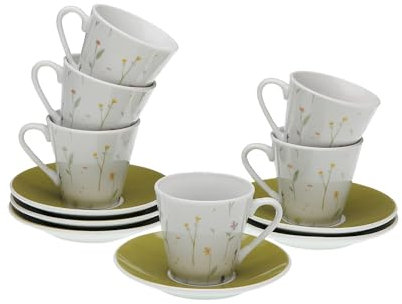 Versa Set de 6 tazas de café con plato Laison, Medidas (Al x L x An) 6 x 5,8 x 5,8 cm, Color Verde Claro