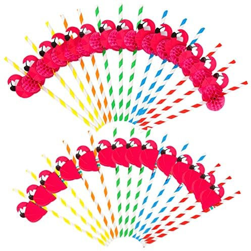 Cocktail Pailles, 50 Pièces Pailles en Papier Flamant, Pailles de Fête Tropicales Hawaïennes Drôles, Papier Pailles à Boire pour Décoration de Boisson de Fête Plage été Tropical (Flamant-2)
