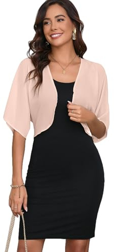 Dosieyeo Dam Bolero shrug chiffong öppen framsida 3/4 ärm beskuren cardigan lätt tunna toppar för klänning