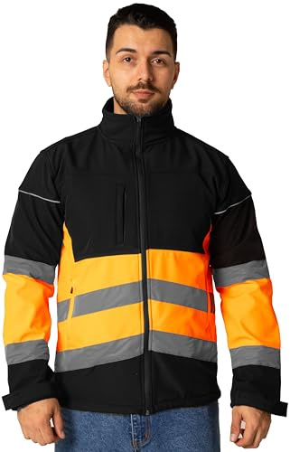 Sam Caan® Hi Vis Softshell Jacket Men High Visibility Viz Reflective Water Resistant Shower Proof Rain Repellent Windproof Safety Site Coat Work Wear Builder Soft Shell Workwear Warm Top