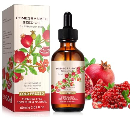 Aceite de semilla de granada – 100% Aceite de Granada Prensado en Frío aceite de semilla de granada para el cuidado de la piel y el cabello, mejora la elasticidad de la piel facial y cuerpo y 60ml