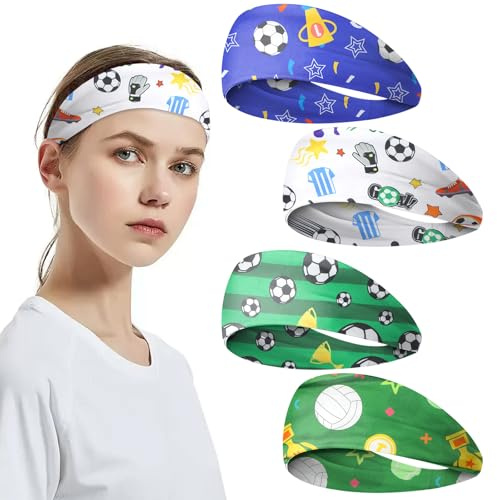 Culinavog 4 Piezas Diademas Deportivas para Niños, Cintas Elásticas Transpirables Y Antideslizantes Bandas para El Sudor, Diseño De Dinosaurio Diadema para Fútbol, Baloncesto, Correr (1, Talla única)