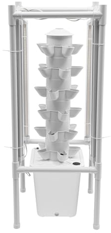 QIERF Idroponica Torre a 6 piani, sistema di coltivazione idroponica, sistema di coltivazione idroponica, 30 fori, serbatoio dell'acqua da 10 l, 4 lampade UV a LED per erbe, frutta, verdura, balcone