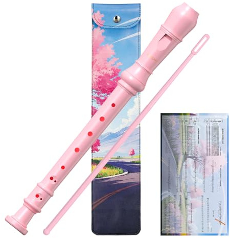 Soprano Recorder Instrument For Kids - German Fingering 8 Hole Beginner Music Recorder Flute With Cleaning Rod, Leather Packaging & Fingering Chart