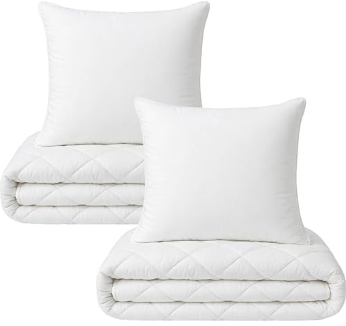 Julido Decke aus Mikrofaser Bettdecke Und Kissen | Ganzjahres-Decke mit Rautensteppung, 250 g/m², Waschbar bis 90 °C, Weiß, weich & atmungsaktiv. (135x200 + 80x80 cm (2er Set))