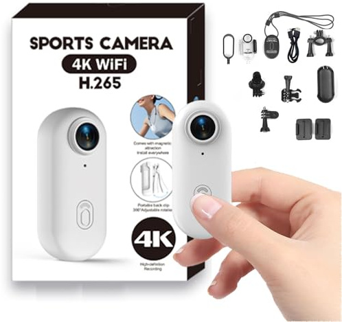 Mini Action Cam 4K Telecamera portatile impermeabile indossabile 4K videocamera con clip di rotazione a 360° Videocamera POV magnetica per Ciclismo moto vlogging passeggiate con animali domestici