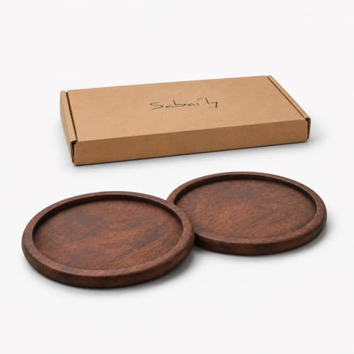Sabai'ly - 2 Portavelas Elegantes de Nogal sostenible - Ø 10 cm ⇧ 1 cm (Borde Redondeado) - Platos y Soportes para Velas y Posavasos Decorativos, Toque cálido para tu hogar, Candelabros de Madera