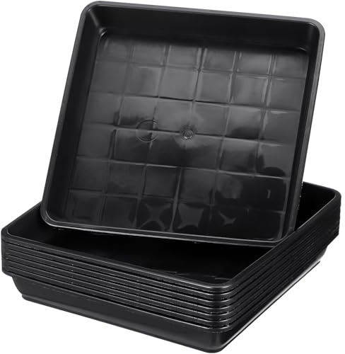 VICASKY Bandejas para Macetas de Plástico Negro 12x12 Cm Interior 10,5 Cm, 8 Unidades, Platillos Cuadrados para Plantas, Porta Macetas Resistentes y Prácticos para Jardinería y Bonsáis