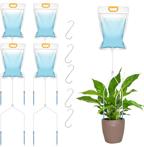 ANOMM 5 PZ Sacchetti per Irrigazione, Sistema di Irrigazione a Goccia Doppio da 3,5 L, Sacca per irrigazione a Goccia a flusso Regolabile con Ganci, Innaffiatore Automatico per Piante Interno Esterno