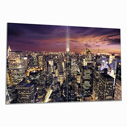 Wallario Herdabdeckplatte/Spritzschutz aus Glas, 2-teilig, 80x52cm, für Ceran- und Induktionsherde, New York bei Nacht - Panoramablick über die Stadt