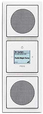 Busch-Jaeger (Original) Unterputz WLAN iNet Internet Radio 8216 U (8216U) Komplett-Set Stil: Future Linear Studioweiß 2 x Lautsprecher + Radioeinheit + Abdeckungen + 3 Fach Rahmen