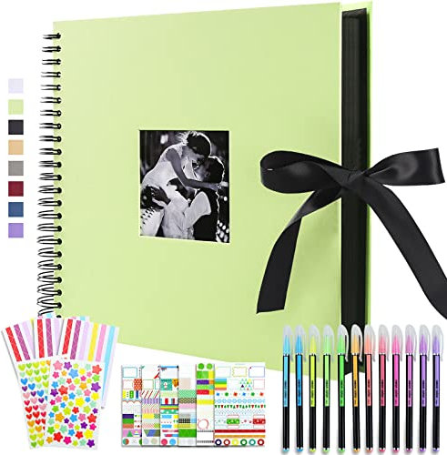 Vienrose Fotoalbum Scrapbook Album 30x30 cm DIY Seidenband Fotobuch Spiralalbum 80 Schwarze Seiten für 400 10x15 Fotos für Baby Memory Book Valentinstag Geburtstag Jahrestag Geschenk Grün