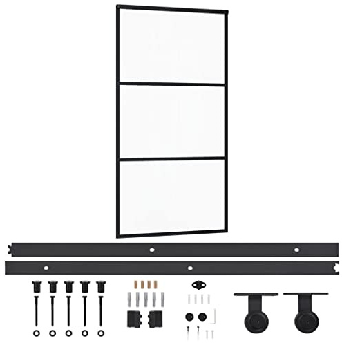vidaXL Porte Coulissante et Quincaillerie Système de Porte Coulissante Salon Salle de Séjour Intérieur Maison Verre et Aluminium 102x205 cm