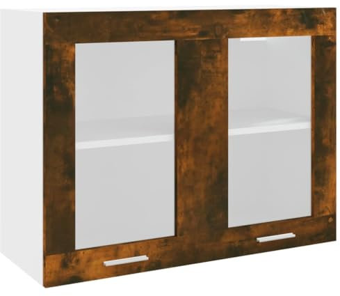 vidaXL Hängeschrank Glas, Wandschrank für Küche, Küchenschrank Wandmontage mit viel Stauraum, Schwebeschrank Schrank Küchenmöbel, Räuchereiche Holzwerkstoff