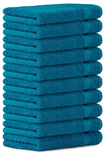 Luckytowel 10er Set Seiftücher 30x30 cm 100% Baumwolle, 600g/m² Oeko-Tex Waschlappen Set 10er Pack Türkis