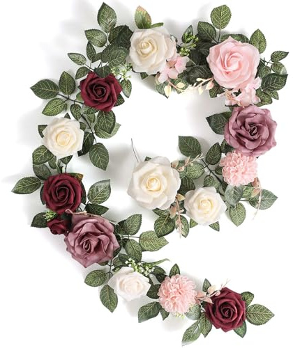 5FT Artificial Rose Flower Burgundy Fake Floral Garland for Wedding Ceremony Backdrop Arch Flowers Table Centerpieces Decorations