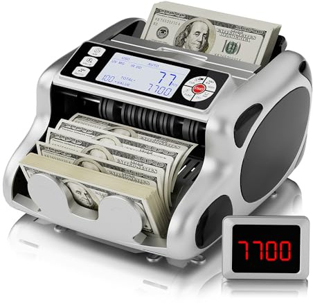 Money Counter Machine, Dollar, Euro Value Count UV/MG/IR/DD/VI/FA Pro Grade Cash Counterfeit Detectors with Backlit LCD Display, Add/Batch/Auto/Manual Modes Money Counting Machine